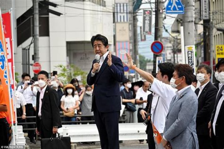 Abe makes a speech before he was shot from behind by a man in Nara, western Japan