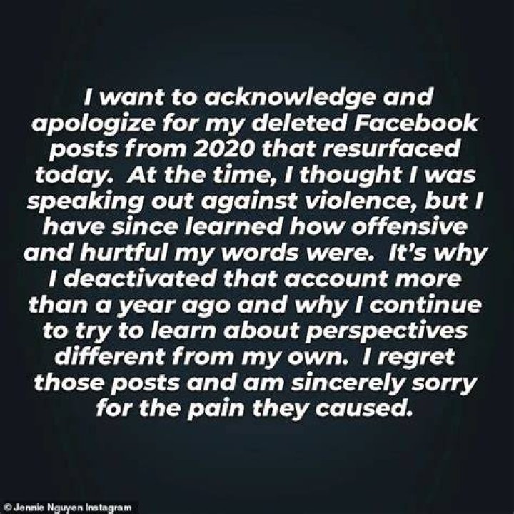 Addressing the claims: Jennie admitted she had shared the offending posts in a Instagram statement last week