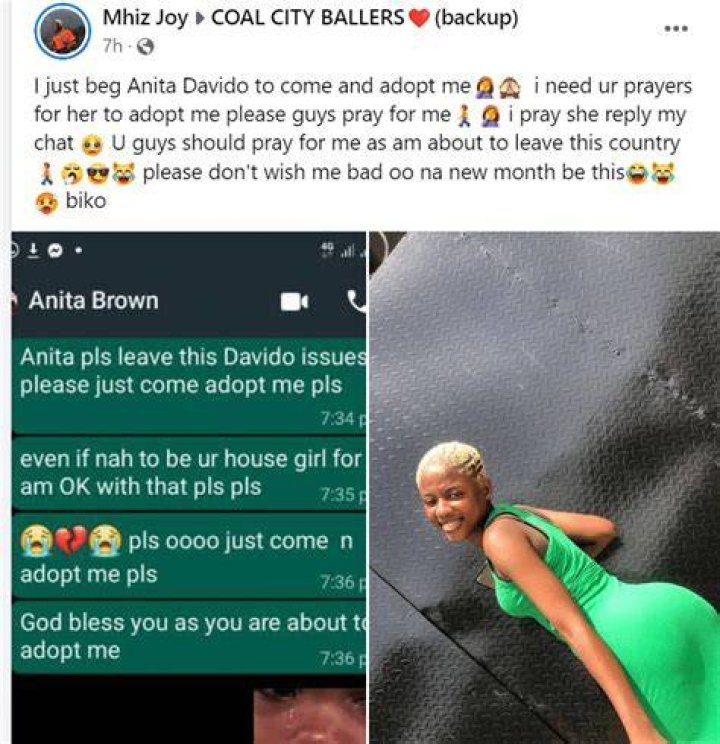 & Adopt Me Pls" Nigerian Lady Begs Davido's Pregnant Side Chick, Anita Brown on WhatsApp