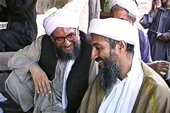 Ayman al-Zawahiri (left) and Osama Bin Laden the leader (right) are pictured together after a press conference on May 26, 1998