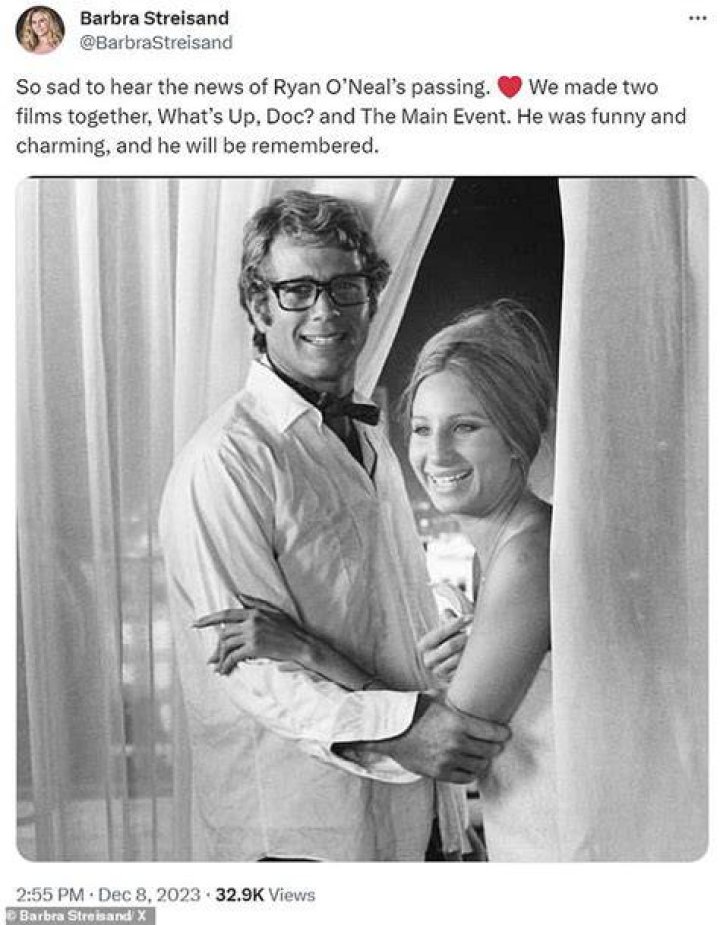 Barbra Streisand with actor Ryan O'Neal at a screening of the film "Wild Rovers," in which O'Neal starred, June 1971 | Source: Getty Images