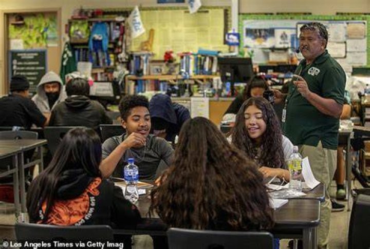 Ben Vallejo instructs students in a physical science class during summer school at Canoga Park High School