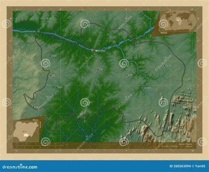 Benue, Nigeria. Physical. Labelled Points of Cities Stock Illustration Illustration of anka