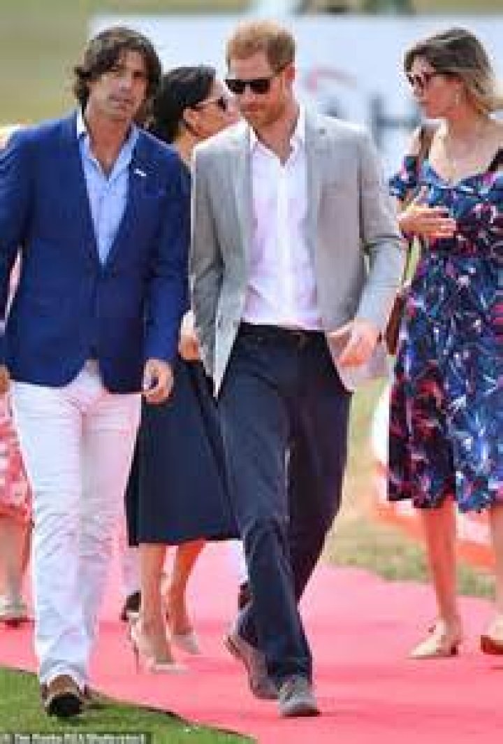 Best pals: Nacho and Prince Harry at the 2018 Sentebale ISPS Handa Polo Cup, with Meghan Markle and Delfina walking behind them; pictured in July 2018