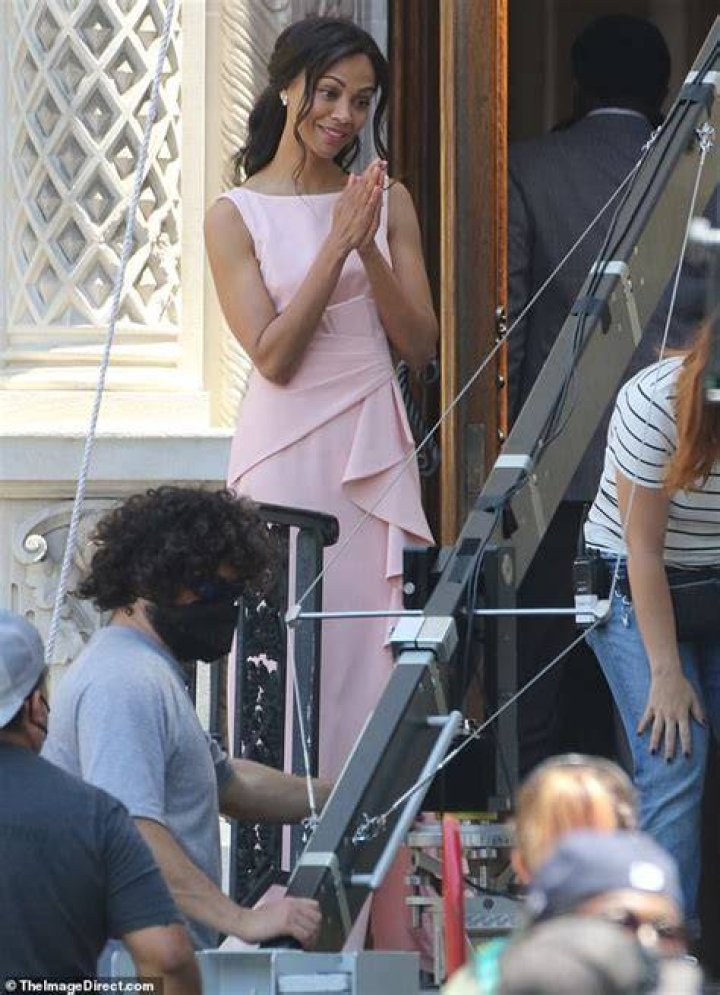 Bridesmaid: Zoe Saldana looked exquisite as a blushing bridesmaid. The 42-year-old actress sported a gorgeous pink bridesmaid dress to shoot a wedding scene for her upcoming Netflix series From Scratch in Los Angeles on Tuesday