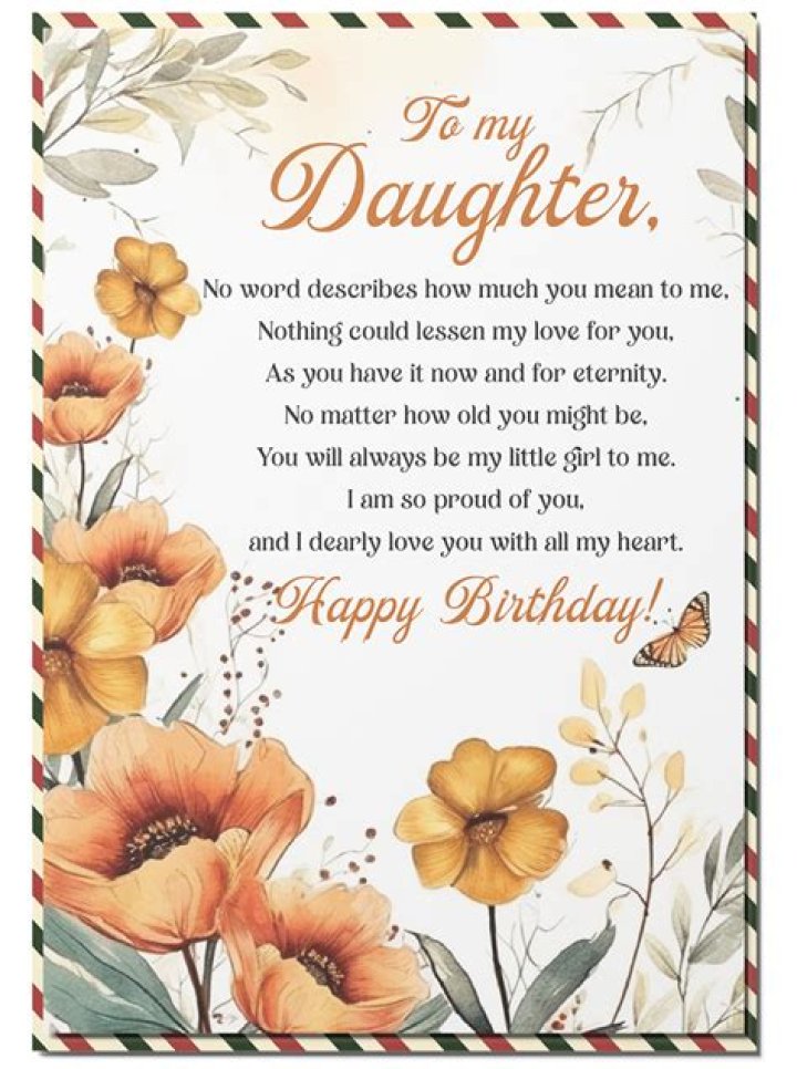 Daughter Birthday Card With Sentiment Verse 'Birthday Wishes To A Dear Daughter' With Love