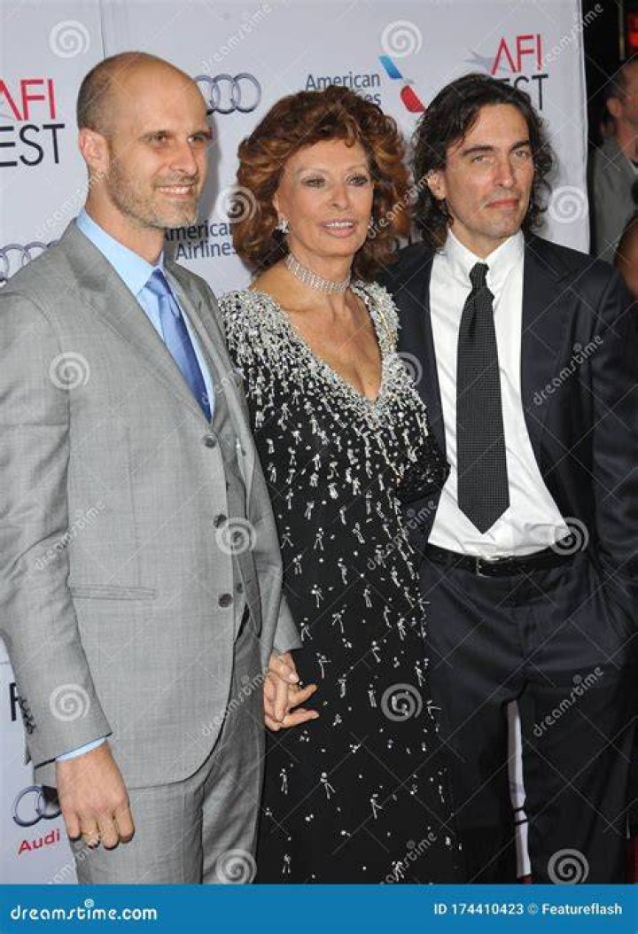 Edoardo Ponti, Sophia Loren, and Carlo Ponti Jr. arrive at AFI FEST 2014 Presented By Audi - A Special Tribute To Sophia Loren at Dolby Theatre, on November 12, 2014, in Hollywood, California. | Source: Getty Images