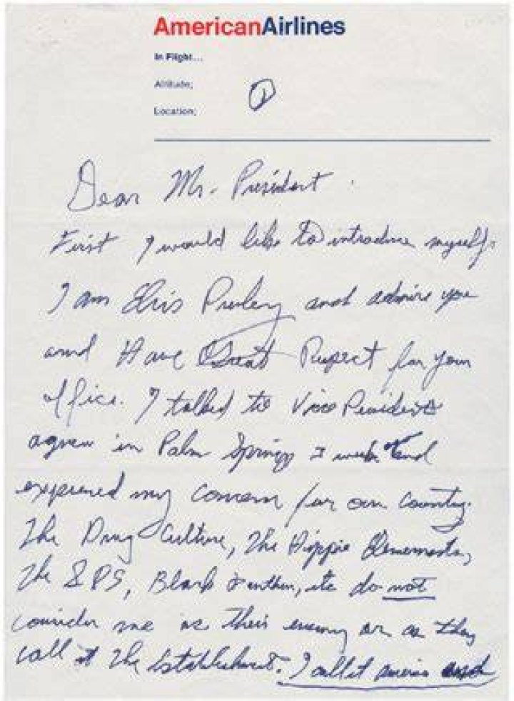 Elvis letter to Richard Nixon, which gives his hotel. phone number, and his alias, Jon Burrows.