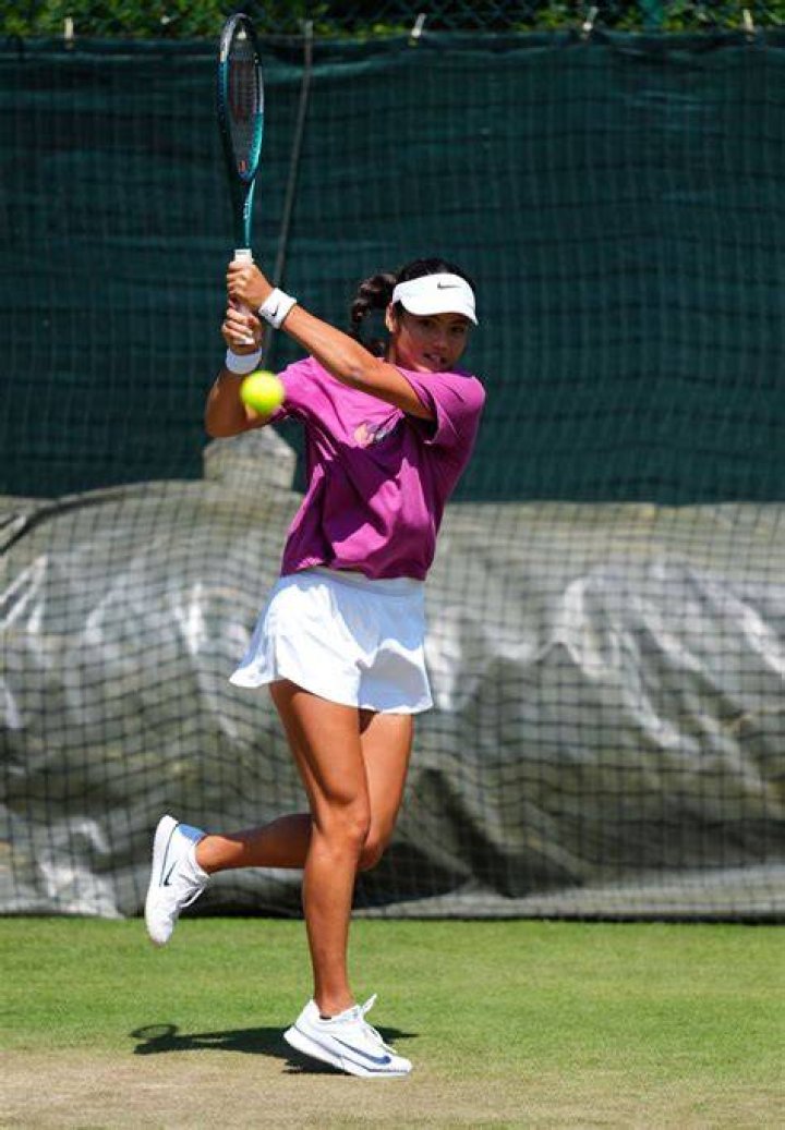 Emma Raducanu at a practice session on the Aorangi Practice Courts on Middle Sunday of Wimbledon