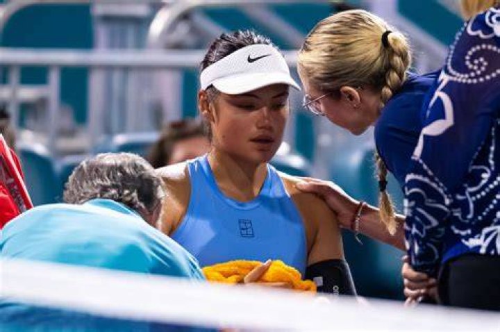 Emma Raducanu receiving medical treatment during her fourth round match at the Wimbledon Tennis Championships