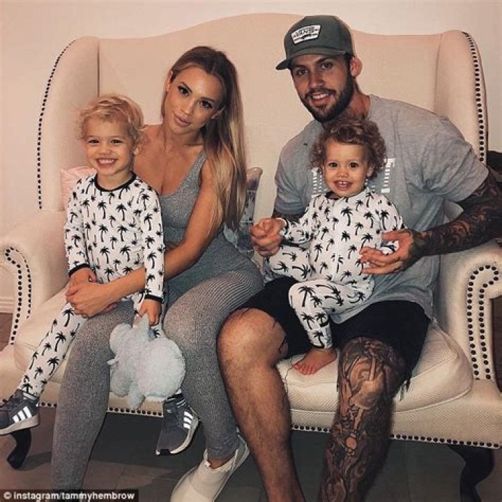 Former couple: Tammy and Reece were in a relationship for five years and together welcomed son Wolf and daughter Saskia before splitting up in 2018. Pictured together in August 2017