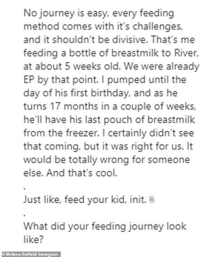 Having her say: Melissa shared an encouraging message with her fans as she discussed her own breastfeeding journey and noted that no journey is the same
