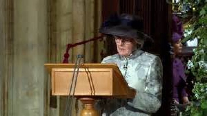 Lady Jane, 66, gave readings at Diana's funeral and, here, at Prince Harry's 2018 wedding