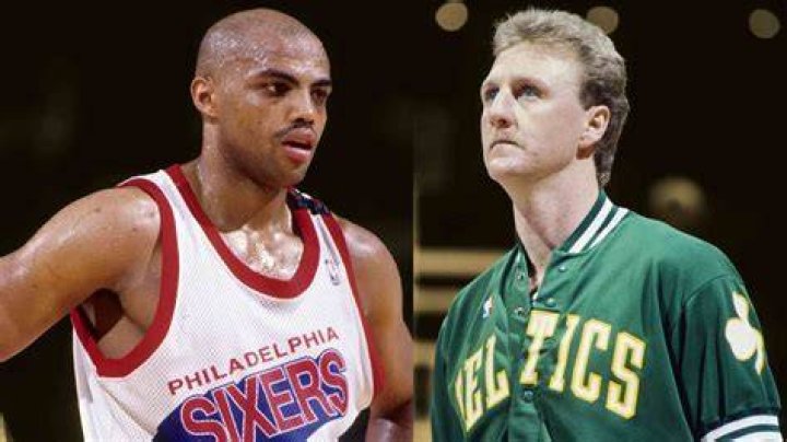 Larry Bird (L), Charles Barkley (C), Magic Johnson (R)