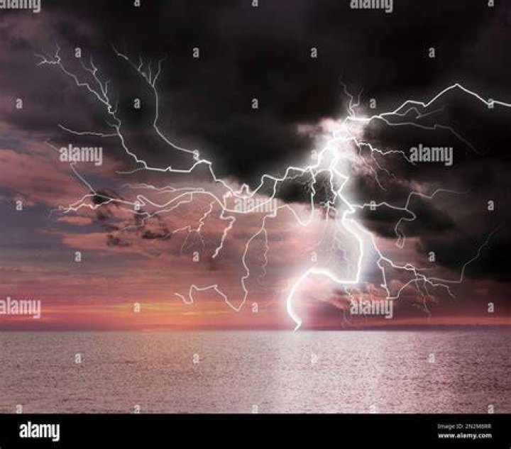 Lighting Striking The Sea, View From High Point