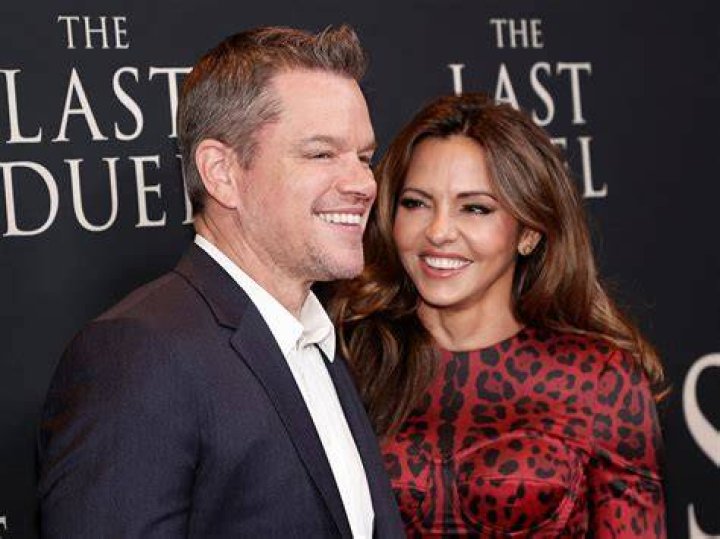 Luciana Barroso Damon and Matt Damon pose at the opening night of the play "Prima Facie" on Broadway at The Golden Theatre on April 23, 2023 in New York City. | Source: Getty Images