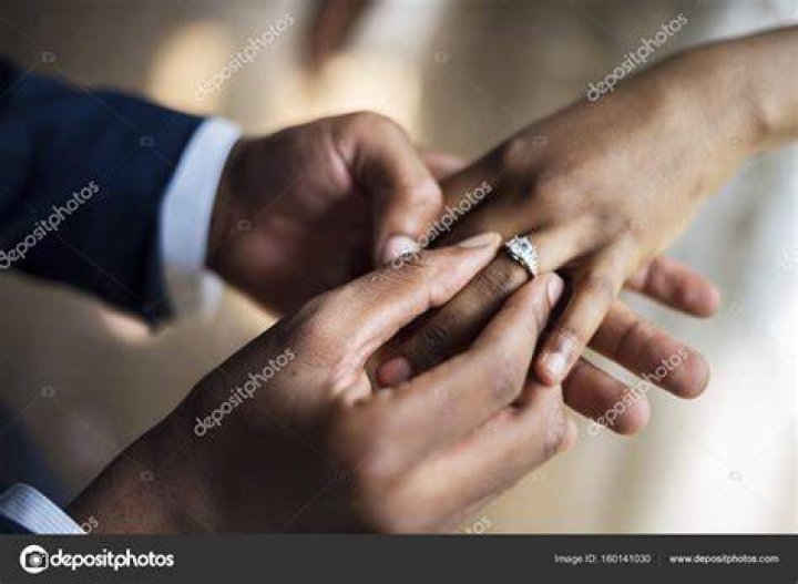 Man placing wedding ring on woman's finger. | Source: Shutterstock