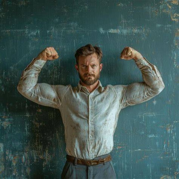 Muscles: Businessman Henry flexed his impressive muscles while taking a breather