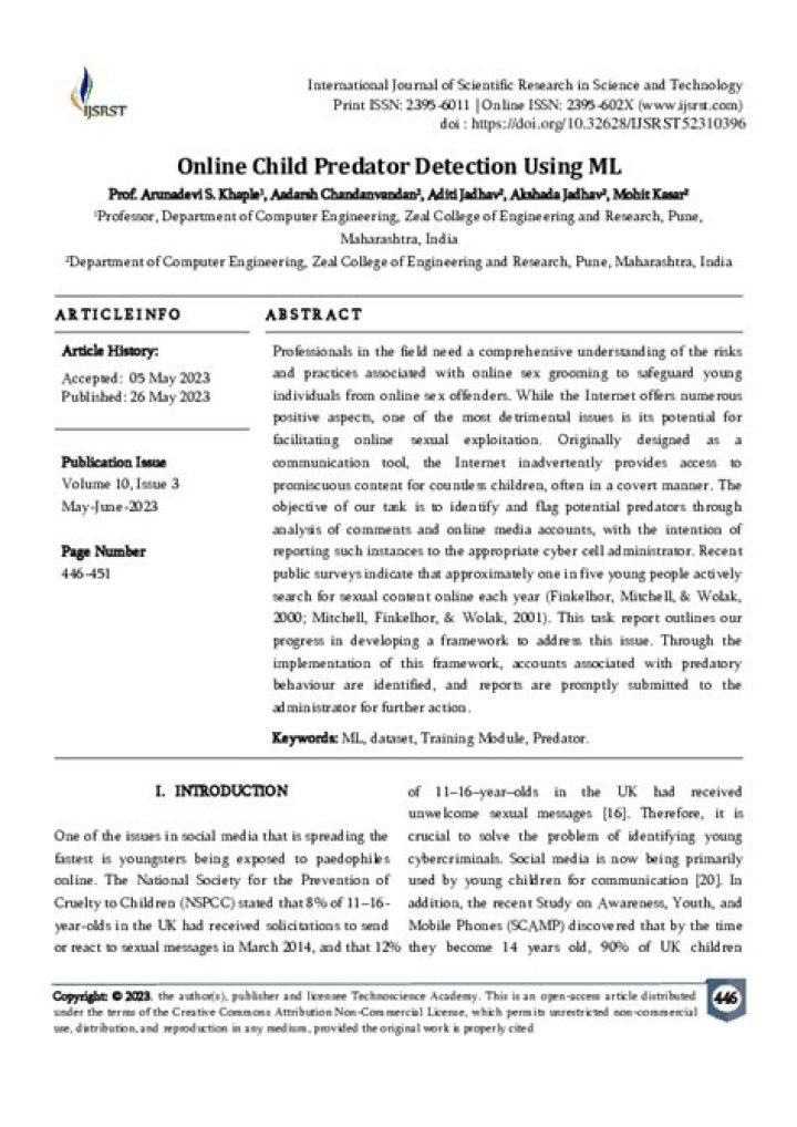 (PDF) Online Child Predator Detection Using ML International Journal of Scientific Research in