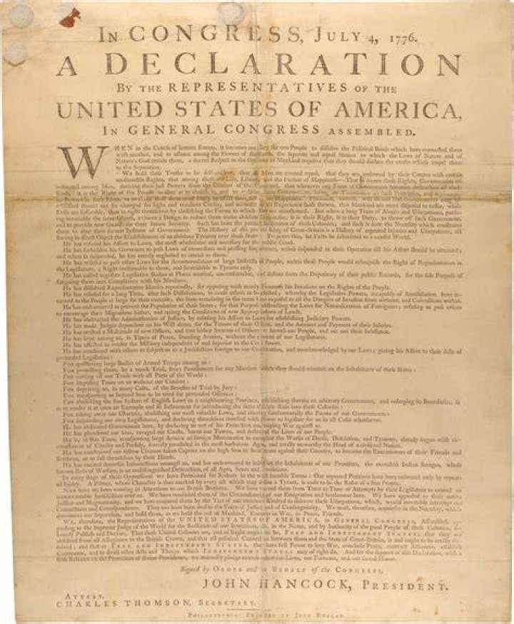 Photo of The Dunlap broadside copy of the United States Declaration of Independence, held at the Library of Congress. | Source: Wikimedia Commons/Public Domain