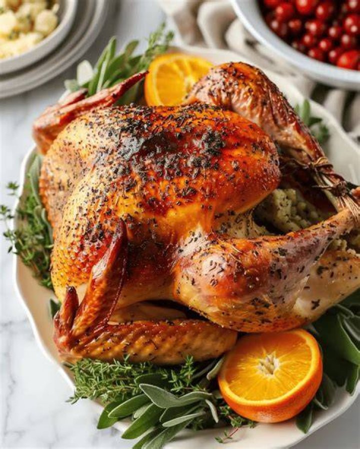Roast turkey and people making a toast. | Source: Getty Images