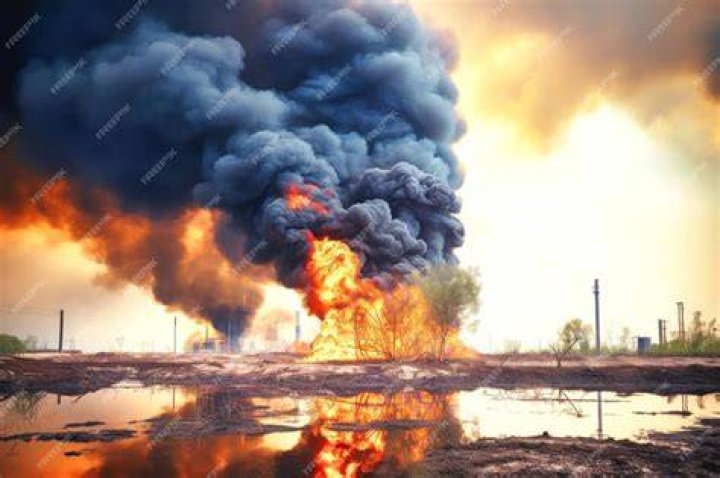 Smoke billows over the oil refinery outside the town of Lysychansk. The neighbouring city of Severodonetsk has been 'nearly turned to rubble' by continual bombardment