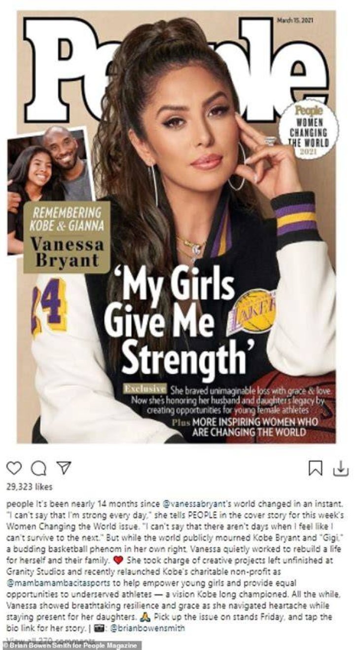 Strength: Vanessa Bryant has spoken out about the unimaginable pain - as well as her journey through grief and resilience - following the death of husband Kobe Bryant and their daughter Gianna 'Gigi' Bryant. Fourteen months after their passing, Vanessa opened up about how she has coped with the loss by focusing on 'finding the light in darkness,' she said in the People magazine cover story