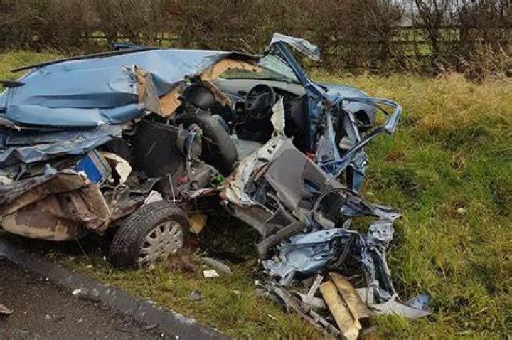The mangled wreck of the Mercedes that Linton was speeding in is shown here after the crash. Linton survived the crash but six others died, including Asherey Ryan and her one-year-old son, Alonzo