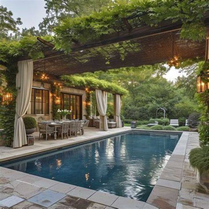 The pool area of John Stamos's Beverly Hills home. | Source: YouTube/Architectural Digest
