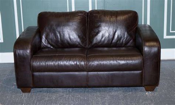  This two-seater brown leather sofas would struggle to seat 6ft 9ins Tyson and his missus