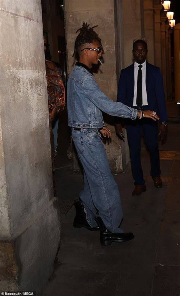 Trendy: He showed off his edgy sense of style in an oversized blue T-shirt