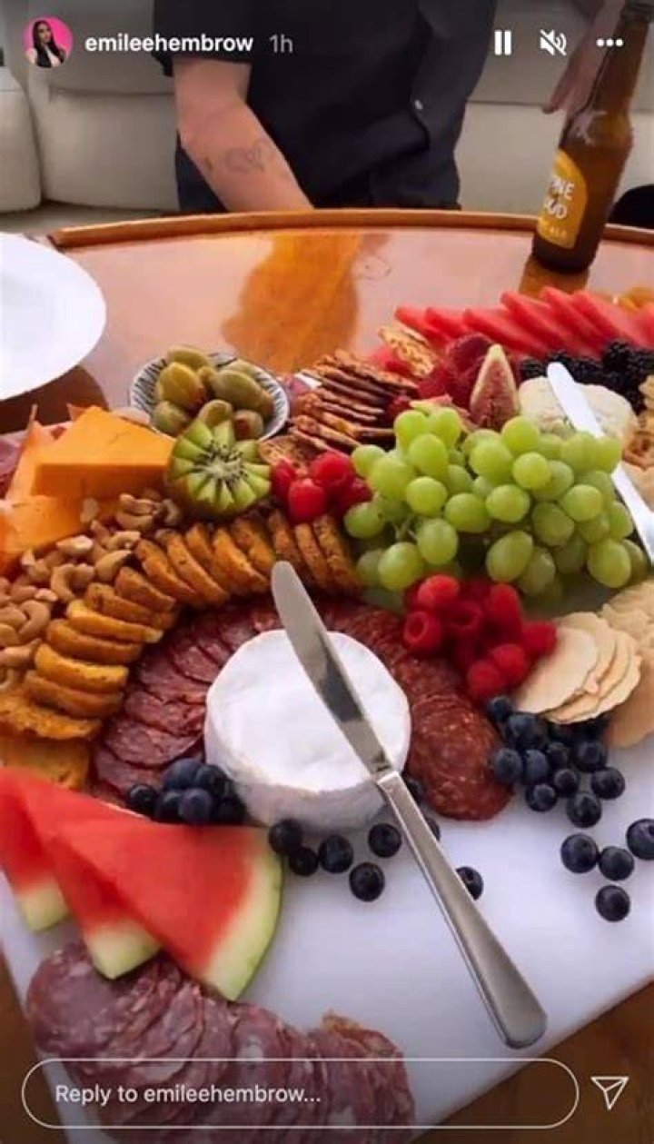 Tuck in! Emilee captured footage of the lavish antipasto grazing platters to her Instagram