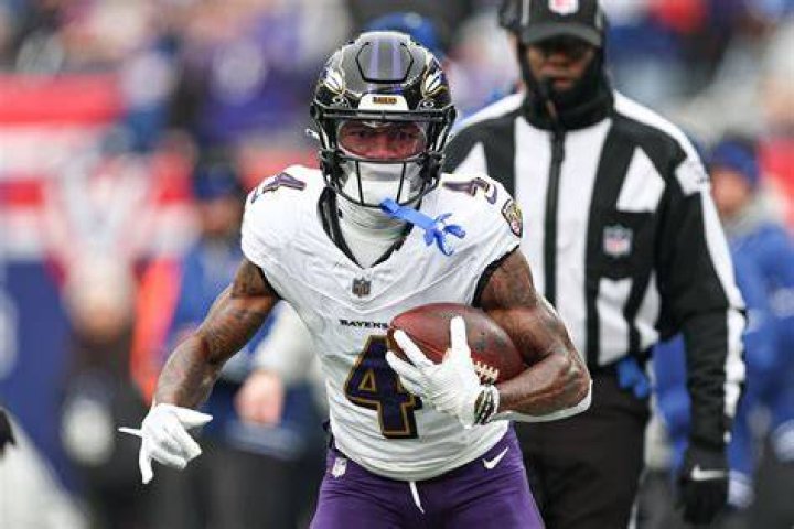 Zay Flowers, of the Ravens celebrates after scoring his second-ever career TD vs. the Chargers